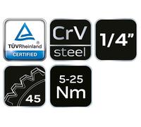 NEO TOOLS ynamométrique 1/4" longueur 25 cm ; acier CrV ; plage de réglage du couple : 5-25 Nm ; pour le service des pneus et le service automobile
