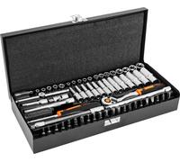 NEO TOOLS Douille 1/4", jeu de 63 pièces ; acier CrV ; cliquet ¼, 32 douilles ¼", 4 rallonges, poignée en T, articulation, poignée de tournevis ¼, adaptateur de foret et 22 embouts ; coffret