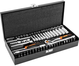 NEO TOOLS Douille 1/4", jeu de 63 pièces ; acier CrV ; cliquet ¼, 32 douilles ¼", 4 rallonges, poignée en T, articulation, poignée de tournevis ¼, adaptateur de foret et 22 embouts ; coffret