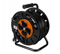 NEO TOOLS Enrouleur de câble, 4 prises, 230 V, IP20, noir, avec 4 prises, 50 m, 3600 W, 3 x 2,5 mm², fusible thermique, connexion à la terre