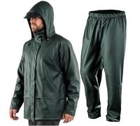 NEO TOOLS Ensemble de pluie chaud pour homme en PU-PVC, imperméable à capuche et pantalon de pluie, taille M-3XL, coutures collées, fermetures éclair et poches étanches, ouvertures de ventilation,