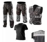 NEO TOOLS Ensemble de Vêtements de Travail Professionnels Taille S-XXL (Gilet de Travail, Pantalon de Travail 2 en 1, T-Shirt) - Pantalon Long et Court 2 en 1, Gilet Oxford, T-Shirt 100% Coton
