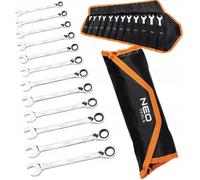 NEO TOOLS Jeu de 12 clés mixtes plates à cliquet avec interrupteur/levier de changement de vitesse 8-19 mm