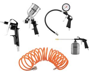 NEO TOOLS kit de peinture 5 éléments : pistolet à peinture réservoir supérieur, pistolet de rinçage, pistolet de soufflage, pistolet de pompage, tuyau spiralé, poids 2,3 kg, équipement d'atelier, pein