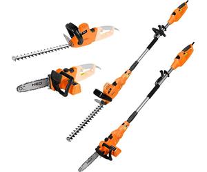 NEO TOOLS Outil de jardinage multifonctions 2 en 1 - Elagueuse sur perche (750W, guide de 25cm) & taille-haie télescopique (550W, lame de 46cm)