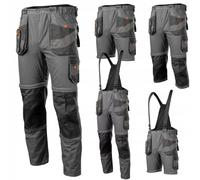 NEO TOOLS Pantalon de travail 6 en 1 pour homme, pantalon court, salopette, 100 % coton, 260 g/m², bretelles amovibles, poches multifonctions, taille élastique