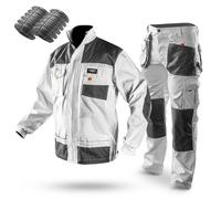 NEO TOOLS Pantalon de travail professionnel/Set professionnel (pantalon, veste, genouillères de protection) blanc | Pantalon de sécurité Vêtements de travail Vêtements professionnels Pantalon de
