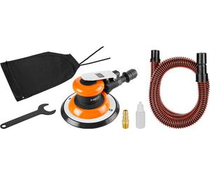 NEO TOOLS Ponceuse excentrique pneumatique, diamètre du plateau 125/150, 12000 tr/min, aspiration des poussières, pression de service 6,3 bar, consommation moyenne d'air 133 l/min, raccord 1/4", flexi