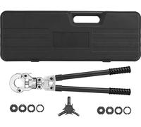 NEO TOOLS Presse d'assemblage PEX avec poignée télescopique, portée 58-83 cm, tête pivotante 360, 60kN, mallette de transport, mâchoires de sertissage en U, 4,26 kg, poignée souple, calibreur de tube,