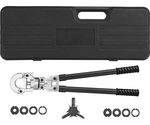 NEO TOOLS Presse d'assemblage PEX avec poignée télescopique, portée 58-83 cm, tête pivotante 360, 60kN, mallette de transport, mâchoires de sertissage en U, 4,26 kg, poignée souple, calibreur de tube,