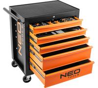 NEO TOOLS Servante d'atelier Remplie d'outils 117 pièces | 5 compartiments - Tiroirs avec roulements à billes - Fermeture centralisée - Tapis antidérapant