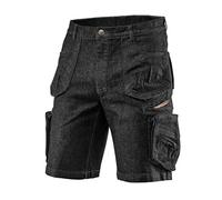 NEO TOOLS Short de travail en denim noir résistant, matériau : 98 % coton, 2 % élasthanne, multifonctionnel et poches spacieuses