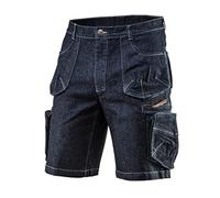 NEO TOOLS Short de Travail en Denim pour Homme - Tailles XS à XXXL - Coutures renforcées - 98% Coton - 2% élasthanne - 410 g/m² - Style Cargo - Conforme à la Norme en ISO 13688:2013