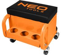 NEO TOOLS Tabouret d'atelier avec tablette 38 x 39 x 37 cm avec roulettes Chariot d'atelier Chariot à outils Siège d'atelier à roulettes
