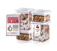 Neoflam® - Smart Seal Set de 4 boîtes de conservation hermétiques, couvercles blancs, fermeture brevetée à une main, sans BPA, 2x 0,55L & 2x 1,35L, pour muesli ou farine, passent au lave-vaisselle