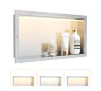 Neohomee Douche murale en aluminium avec lumière LED pour la conversion de | Niche de douche carrelée 60 x 30 cm avec 3 températures de couleur pour rangement de salle de bain