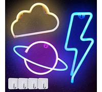 Neon Light Sign, 3 Pcs Eclair Planète Nuage Space Neon Sign Batterie USB Neon Sign Light Néon Signe Planète Lampe pour Chambre à Coucher Salle de Jeux Bar Fête Pépinière Fête d'anniversaire