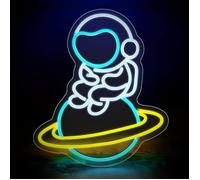 Neon Light Sign, Planet Astronaute Neon Sign Batterie USB Neon Sign Light Néon Signe Planète Lampe pour Chambre à Coucher Salle