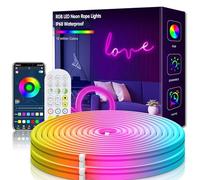 Neon Ruban LED 3m, 24V RGB Bande LED, Silicone Néon Lumes LED Flexible Fonctionne avec APP/Télécommande, Etanche IP67, Synchronisation Musicale, Décoration Extérieur/Intérieur pour Fête (5M)