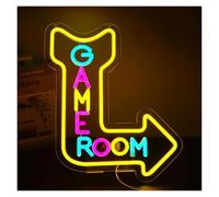 néon signe Enseigne Néon Game Room | Flèche Lumière LED Pour Salle De Jeux, Sous-sol, Espace De Streaming, Décor De Fête, 34.5cmx40cm