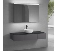 neoro n50 Ensemble de meubles l : 140 cm, 3 tiroirs, vasque Ø 40 cm blanc mat, avec armoire de toilette,, BN0064WM+BN0411GR+2#BN0410GR+BN0408BM+BN0475MI,