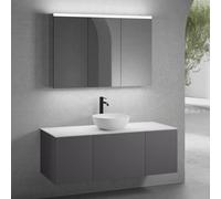neoro n50 Ensemble de meubles l : 140 cm, 3 tiroirs, vasque Ø 40 cm blanc mat, avec armoire de toilette,, BN0064WM+BN0431GR+2#BN0430GR+BN0408WH+BN0475MI,