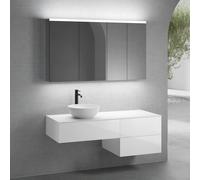 neoro n50 Ensemble de meubles l: 140 cm, 3 tiroirs, vasque Ø 40 cm blanc mat, avec armoire de toilette pour la Suisse,, BN0064WM+BN0412BWH+BN0421BWH+BN0408WM+BN0486MI+BN0485MI,