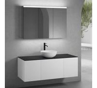 neoro n50 Ensemble de meubles l : 140 cm, 3 tiroirs, vasque Ø 45 cm blanc mat, avec armoire de toilette,, BN0106WM+BN0431WM+2#BN0430WM+BN0408BM+BN0475MI,
