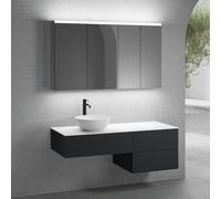 neoro n50 Ensemble de meubles l : 140 cm, 3 tiroirs, vasque Ø 45 cm blanc mat, avec armoire de toilette,, BN0106WM+BN0412BM+BN0421BM+BN0408WH+BN0473MI+BN0472MI,
