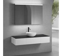 neoro n50 Ensemble de meubles l : 140 cm, 3 tiroirs, vasque Ø 45 cm blanc mat, avec armoire de toilette,, BN0106WM+BN0411WM+2#BN0410WM+BN0408BM+BN0475MI,