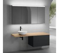 neoro n50 Ensemble de meubles l : 160 cm, meuble bas l : 80 cm, 2 tiroirs, vasque Ø 45 cm blanc mat, avec armoire de toilette,, BN0106WM+BN0422BM+BN0405W1+2#BN0473MI,