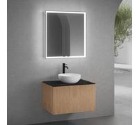 neoro n50 line Meuble bas l: 80 cm, 1 tiroir, façade en chêne striée, vasque Ø 40 cm blanc mat, avec armoire de toilette n60, BN0064WM+BN0462BPO+BN0402C2+BN0492MI,