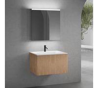 neoro n50 line Meuble bas l: 80 cm, 1 tiroir, façade en chêne striée, vasque avec 1 trou percé blanc mat, avec armoire de toilette, BN0094WM+BN0462BPO+BN0473MI,