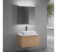 neoro n50 line Meuble bas l: 80 cm avec 1 tiroir, façade en chêne striée, vasque l : 58 cm, blanc mat, plan de toilette blanc mat, avec armoire de toilette, BN0065WM+BN0462BPO+BN0402WM+BN0473MI,