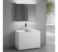 neoro n50 Meuble bas l : 100 cm, 2 tiroirs, vasque Ø 40 cm blanc mat, avec armoire de toilette,, BN0064WM+BN0443WM+BN0403WM+BN0474MI,