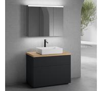 neoro n50 Meuble bas l : 100 cm, 2 tiroirs, vasque l : 58 cm blanc mat, avec armoire de toilette,, BN0065WM+BN0443BM+BN0403W1+BN0474MI,