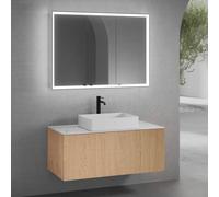 neoro n50 Meuble bas l: 120 cm, 1 tiroir, façade en chêne lisse, vasque l: 58 cm, blanc mat, avec armoire de toilette n60, BN0065WM+BN0434BFO+BN0404C1+BN0494MI,