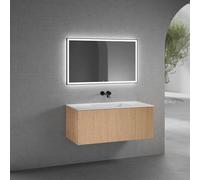neoro n50 Meuble bas l: 120 cm, 1 tiroir, façade en chêne lisse, vasque sans trou de robinetterie blanc mat, avec miroir, BN0101WM+BN0434BFO+BN0017MI,