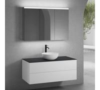 neoro n50 Meuble bas l : 120 cm, 2 tiroirs, vasque Ø 40 cm blanc mat, avec armoire de toilette,, BN0064WM+BN0424WM+BN0404BM+BN0475MI,