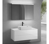 neoro n50 Meuble bas l : 120 cm, 2 tiroirs, vasque l : 58 cm blanc mat, avec armoire de toilette,, BN0065WM+BN0424WH+BN0404WH+BN0475MI,
