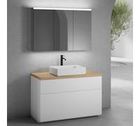 neoro n50 Meuble bas l: 120 cm, 2 tiroirs, vasque l: 58 cm, blanc mat, avec armoire de toilette,, BN0065WM+BN0444BWM+BN0404W1+BN0475MI,