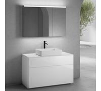 neoro n50 Meuble bas l : 120 cm, 2 tiroirs, vasque l : 58 cm blanc mat, avec armoire de toilette,, BN0065WM+BN0444WH+BN0404WM+BN0475MI,