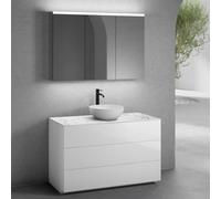 neoro n50 Meuble bas l: 120 cm, 3 tiroirs, vasque Ø 40 cm blanc mat, avec armoire de toilette,, BN0064WM+BN0454WH+BN0404C1+BN0475MI,