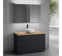 neoro n50 Meuble bas l : 120 cm, 3 tiroirs, vasque Ø 40 cm blanc mat, avec armoire de toilette,, BN0064WM+BN0454BM+BN0404W1+BN0475MI,