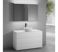 neoro n50 Meuble bas l: 120 cm, 3 tiroirs, vasque Ø 40 cm blanc mat, avec armoire de toilette,, BN0064WM+BN0454BWM+BN0404WH+BN0475MI,