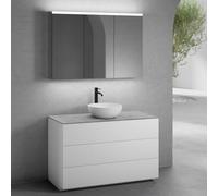 neoro n50 Meuble bas l: 120 cm, 3 tiroirs, vasque Ø 40 cm blanc mat, avec armoire de toilette pour la Suisse,, BN0064WM+BN0454BWM+BN0404C3+BN0488MI,