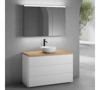 neoro n50 Meuble bas l: 120 cm, 3 tiroirs, vasque Ø 45 cm blanc mat, avec armoire de toilette,, BN0106WM+BN0454BWM+BN0404W1+BN0475MI,
