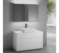 neoro n50 Meuble bas l: 120 cm, 3 tiroirs, vasque l: 58 cm, blanc mat, avec armoire de toilette pour la Suisse,, BN0065WM+BN0454BWM+BN0404WH+BN0488MI,