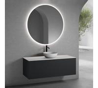 neoro n50 Meuble bas l : 140 cm, 1 tiroir, vasque Ø 40 cm blanc mat, avec miroir n30,, BN0064WM+BN0494BM+BN0408WH+BN0012MI,