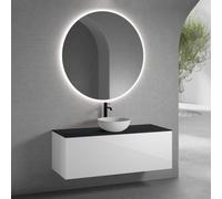 neoro n50 Meuble bas l : 140 cm, 1 tiroir, vasque Ø 40 cm blanc mat, avec miroir n30,, BN0064WM+BN0494WH+BN0408BM+BN0012MI,